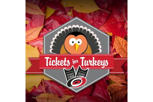 Carolina Hurricanes Tickets for Turkeys campaign artwork featuring a turkey and autumn leaves