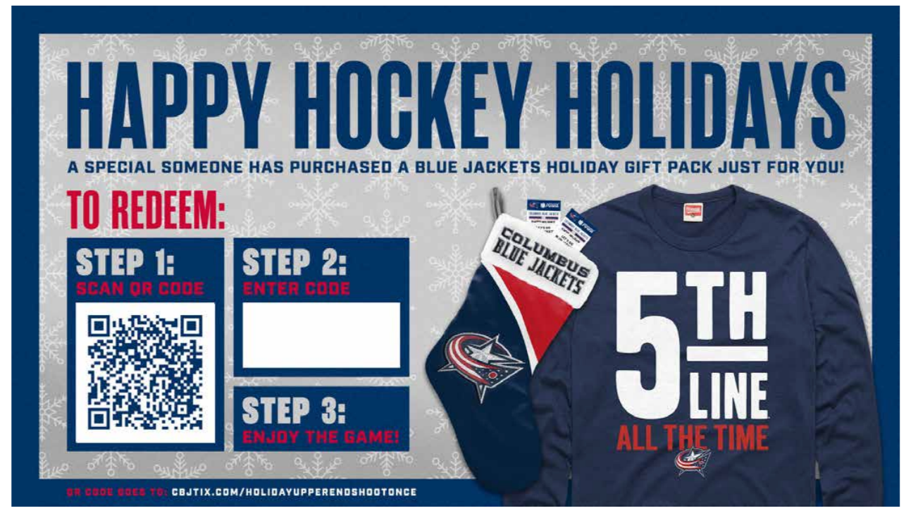 Columbus Blue Jackets Happy Hockey Holidays printable redemption certificate